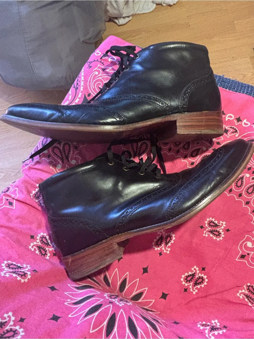 Men's Cole Haan &Nike collab Black Leather Wingtip Lace-Up Boots size13